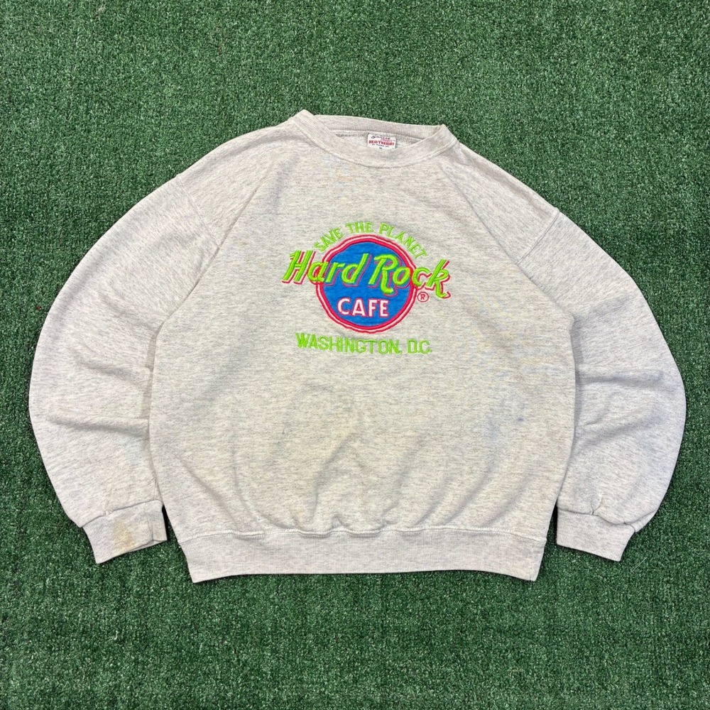 Vintage 90s Embroidered Hard Rock Cafe Washington D.C. Crewneck Sweatshirt